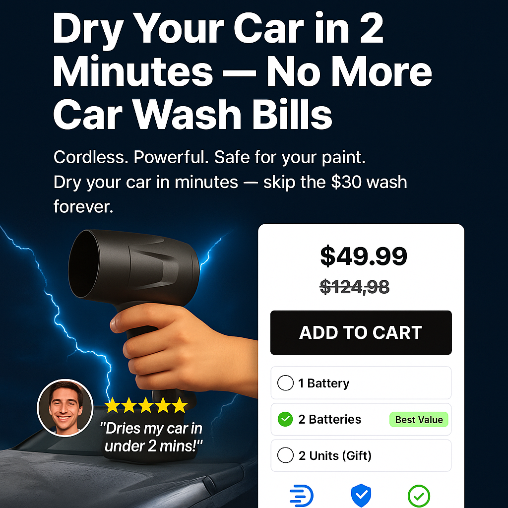 Dry Your Car in 2 Minutes — No More Car Wash Bills